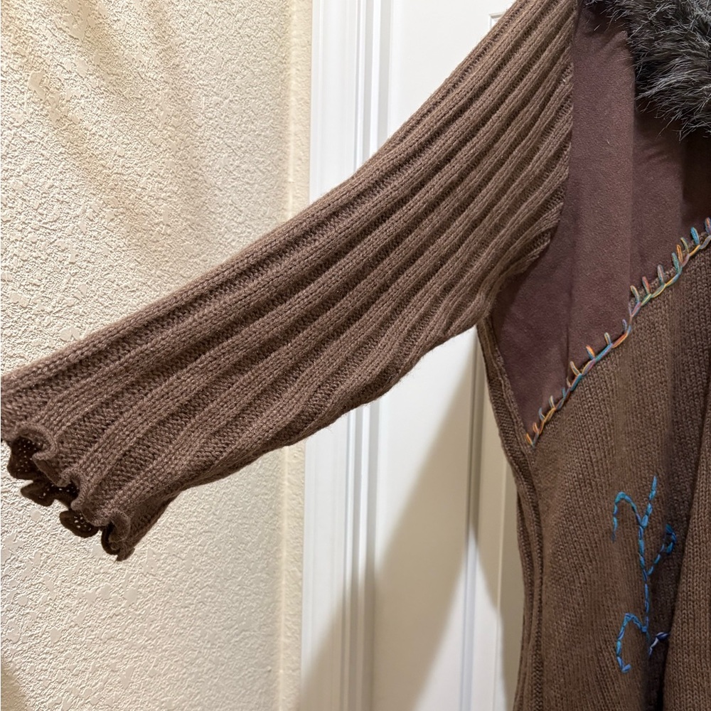 John Browns Fur Collar Knit Cardigan Brown - Picture 2 of 6